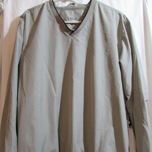 MEN'S IZOD PULLOVER JACKET LINED SIZE L SIDE ZIP POCKETS GRAY WINDBREAKER